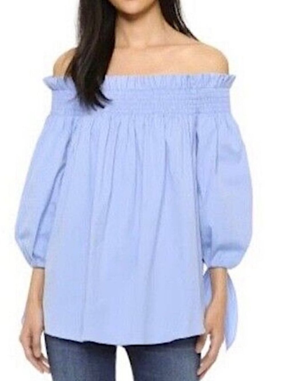 Caroline Constas Lou Blue Poplin Off The Shoulder Blouse - Size M (Orig. $384)